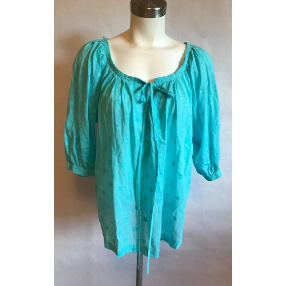 Michael Kors Light Blue Polka Dot Peasant Blouse Shirt W/ Tie, Size XS - Picture 1 of 8